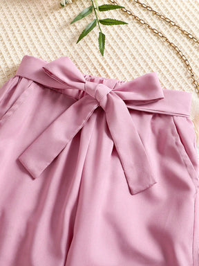 Girls Co-ord Set Trendy Pink Leaf Print Crop Top with Pant Set