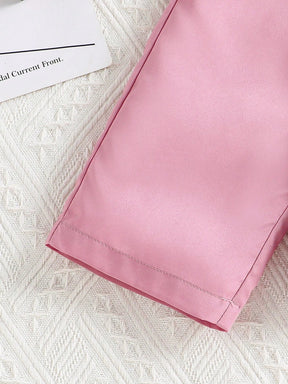 Girls Co-ord Set Trendy Pink Leaf Print Crop Top with Pant Set