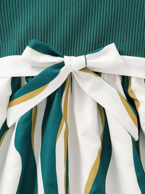 Girls' Striped Dress with Ruffled Sleeve Frock