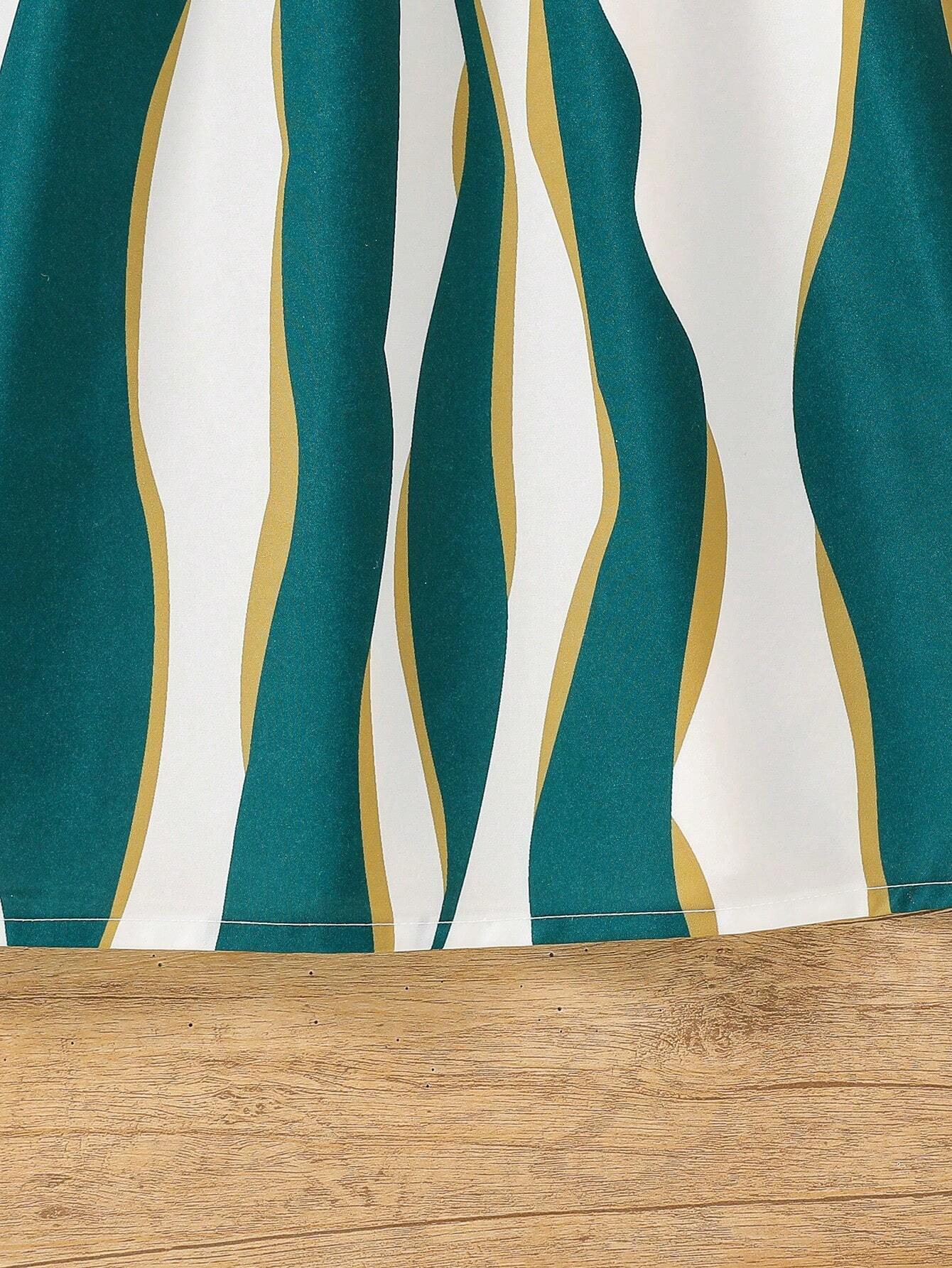 Girls' Striped Dress with Ruffled Sleeve Frock