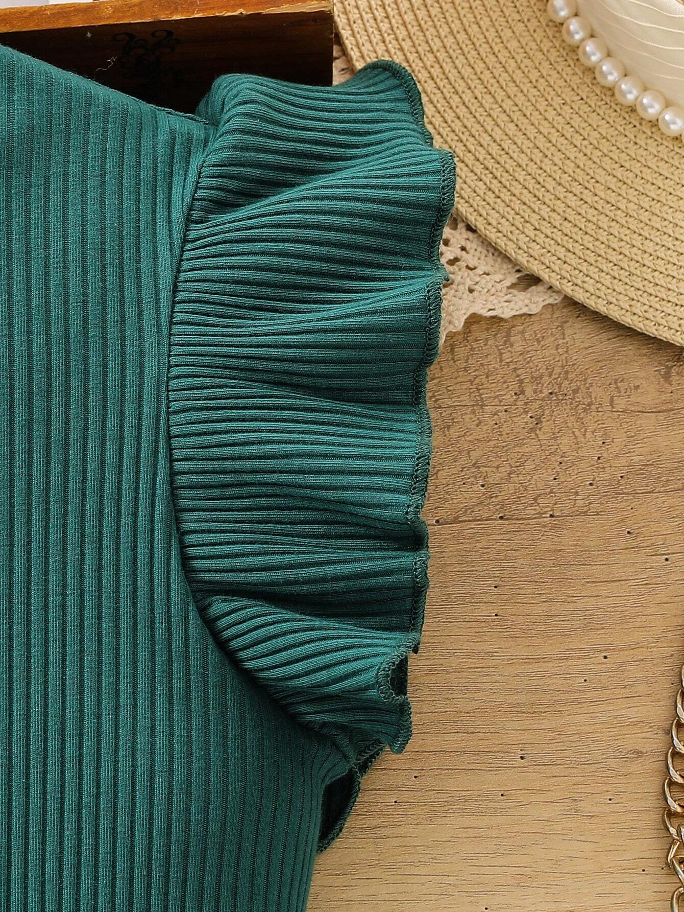 Girls' Striped Dress with Ruffled Sleeve Frock