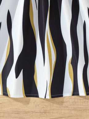 Girls' Striped A-line Dress with Ruffle Sleeves & Bow Belt