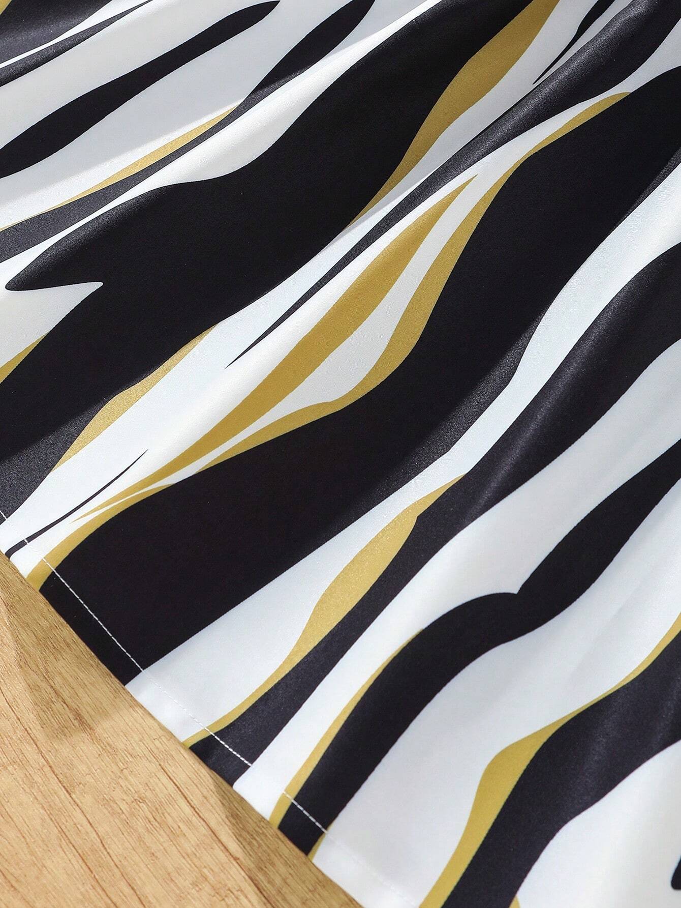 Girls' Striped A-line Dress with Ruffle Sleeves & Bow Belt