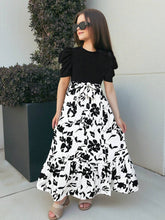 Girls Black Puff Sleeve Floral Print Maxi Dress