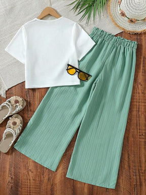 Girls' Floral Crop Top and Wide-Leg Pants Set