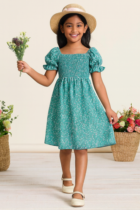 Girl's Rama Color Cotton Printed Kids Dress