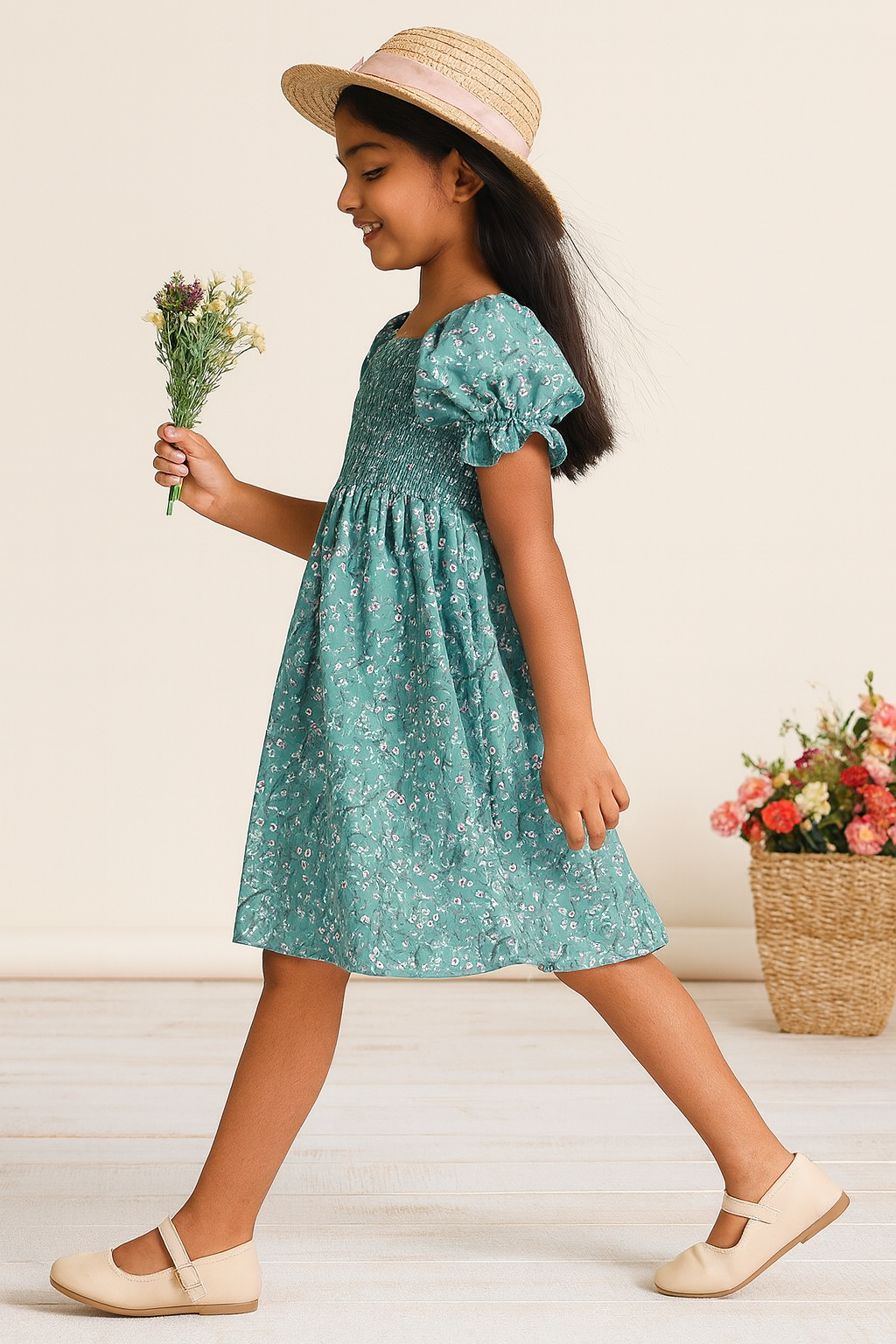 Girl's Rama Color Cotton Printed Kids Dress