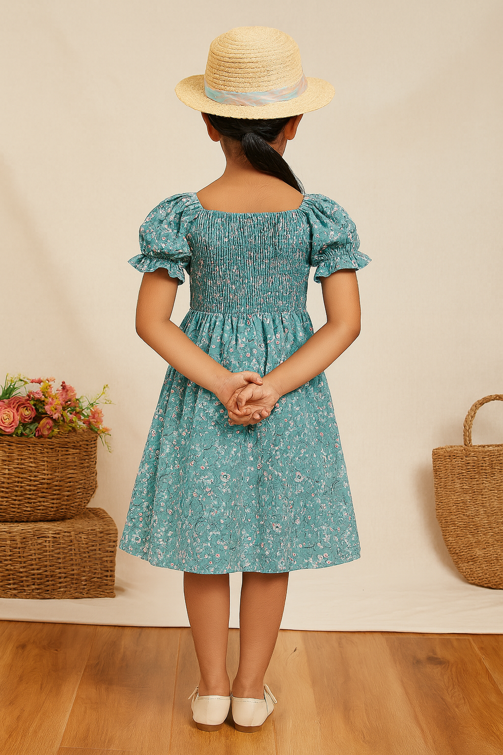 Girl's Rama Color Cotton Printed Kids Dress