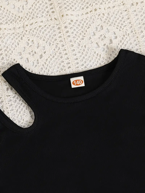 Stylish Black Cut-Out Crop Top with Pant Set For Girls